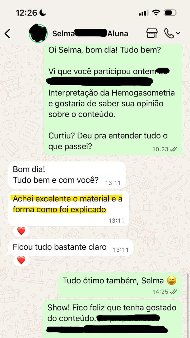 Avaliação de aluno de curso do professor Vinícius Camargo Fração